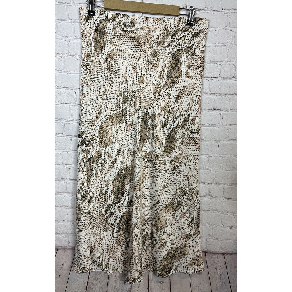 Cupcakes and Cashmere Linda print midi skirt white tan, sz L, NWT $107